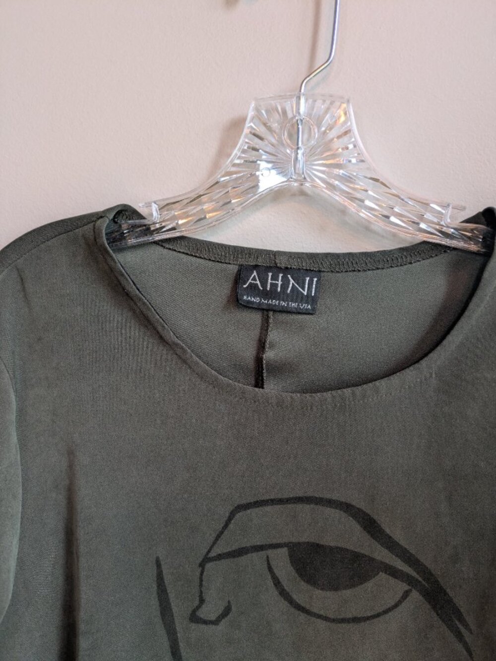 ahni olive green faux suede top long sleeve asymmetrical size 2 made in USA #655 - Picture 3 of 5